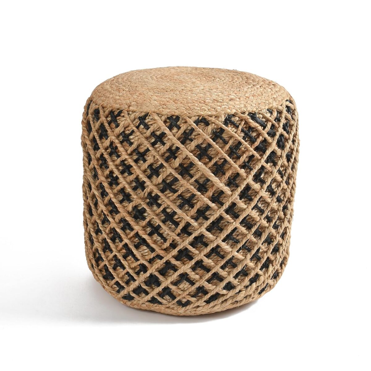 Jute Braided Round Ottoman Stool for Living Room Bedroom Home Sitting Footstool Pouffe - Image 2