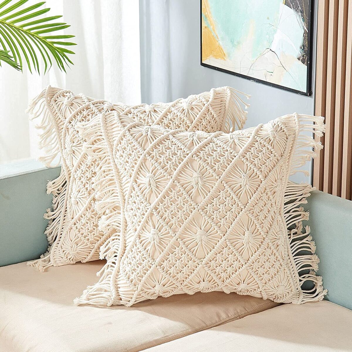 Handmade Soft Boho Cotton Pillow Case For Sofa Set Bed Living Room Bedroom In Premium Canvas Fabric With Back Zipper