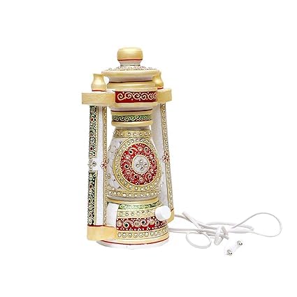 Antique Rajasthani Marble Lantern Lamps for Home Decoration | Round Lantern Table Lamp with Bulb | Decorative Showpiece Handicraft Home Decor(Multicolor, 8×5.5 Inch) (8X5.5 Inch)