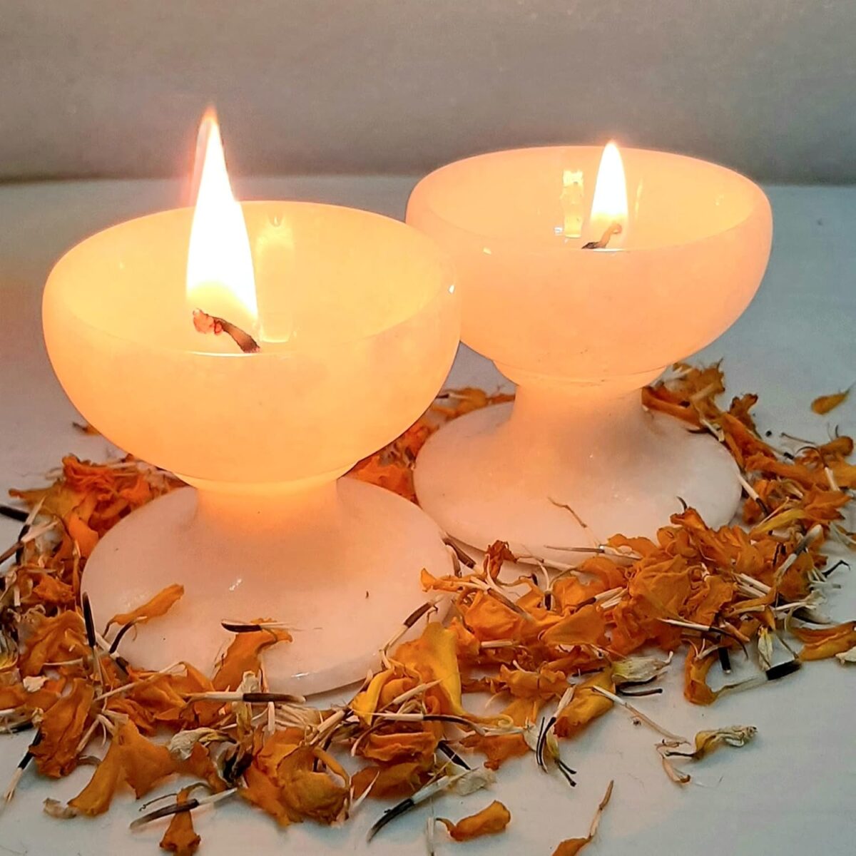 Handcrafted Natural White Marble Diya Set for Pooja/Temple/Office - 2inch