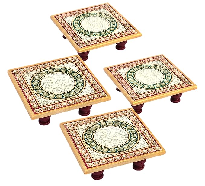 Floral Art Design Marble Pooja Chowki for God | Handcrafted Marble Chowki for Puja Home Mandir, Idols Sitting, Pratima Murti
